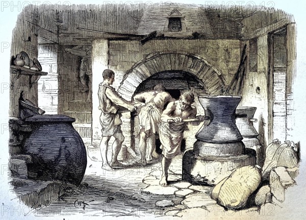 In a bakery in ancient Rome, Italy, Illustration, published 1890, Reproduction, digitally enhanced, Historical