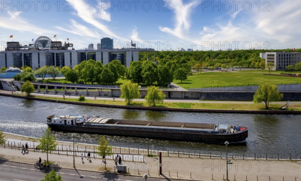 View of the Spree and Berlin's government district from the roof of the Futurium Museum, Germany