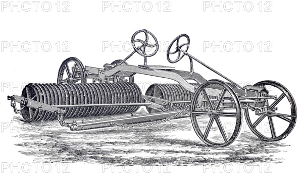 Agriculture, tillage, steam roller by John Fowler, around 1860, digitally improved reproduction of a 19th century model, historical, exact date unknown