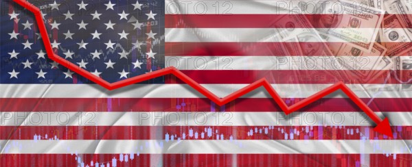 USA financial crisis on economic graph. Financial fall of USA on economy market