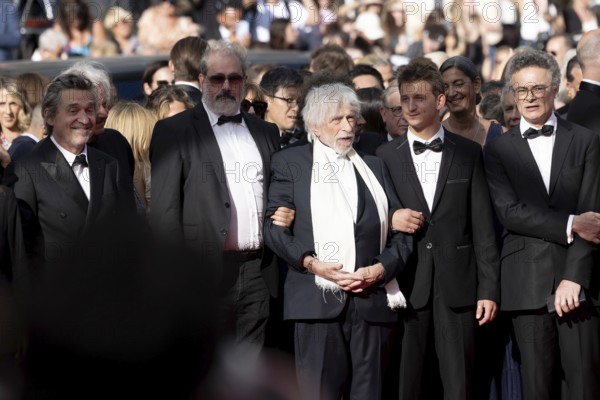 Cannes, France - 22.5.2024: Gustave de Kervern, Louis-Do de Lencquesaing, Pierre Richard, Timi-Joy Marbot, Ceyla Lacerda and Frédéric Niedermayer during the - La Venue De L'avenir (Colours Of Time) - Red Carpet during the 78th Cannes International Film Festival. The film festival will take place from 13 to 24 May 2025