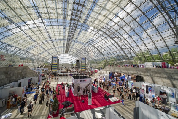 New Leipzig Trade Fair Centre, Leipzig Trade Fair, with glass entrance hall, interior view, trade fair complex, trade fair grounds, glass dome, event, trade, exhibition, Leipzig, Saxony, Germany