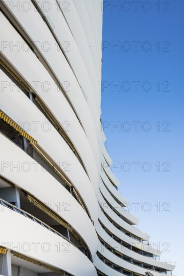 High-rise flat blocks by the sea, Marina Baie des Anges, Villeneuve-Loubet, Provence Alpes Côte d'Azur, South of France, France