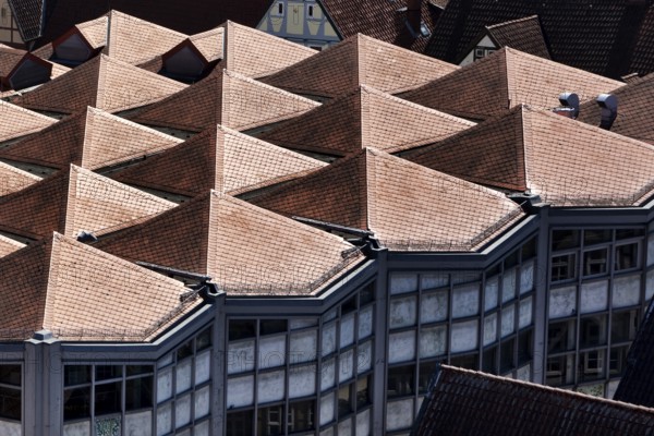 View of the roof of the Karstadt shop designed by Walter Brune and closed in 2023, Celle, Lower Saxony, Germany