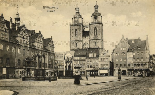 Historical postcard, picture postcard, market square of Wittenberg, Saxony-Anhalt, Germany, digitally enhanced reproduction of an original from around 1900, picture postcard