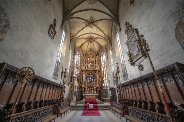 Choir stalls and high altar, built between 1613 and 1616, Überlingen Minster, St Nicholas, built in 1350 and 1576 in the late Gothic style, Überlingen, Baden-Württemberg, Germany