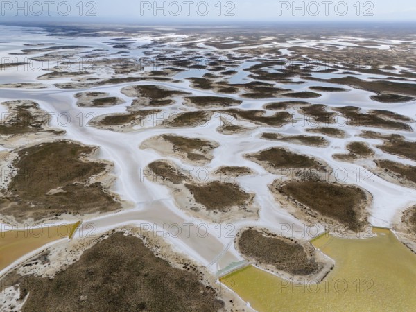 Extensive salt lakes and branched water on a desert-like area, aerial view, salt lake, Tuz Gölü, location between Konya, Aksaray and Ankara, Turkey
