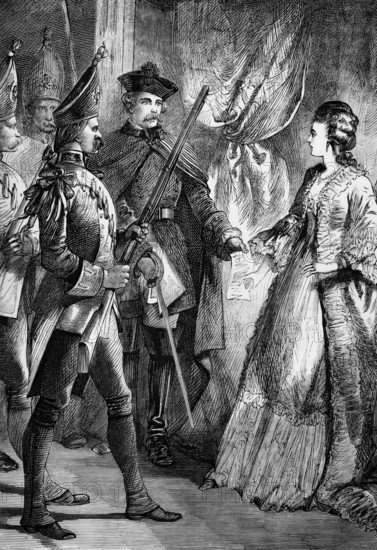 Following an affair with the royal physician Johann Friedrich Struensee, Queen Caroline Matilda of Denmark, the sister of George III, was arrested in the middle of the night from 16 to 17 January 1772 at Christiansborg Palace in Copenhagen, digital reproduction of a historical original
