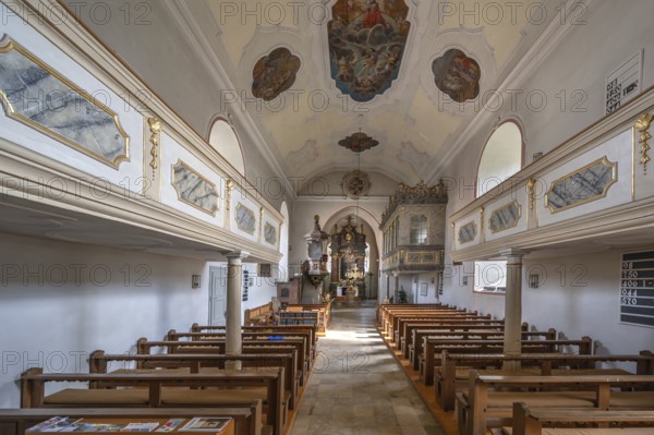Interior of St John's Church, remodelled in Baroque style in 1750, Engeltahl, Middle Franconia, Bavaria, Germany