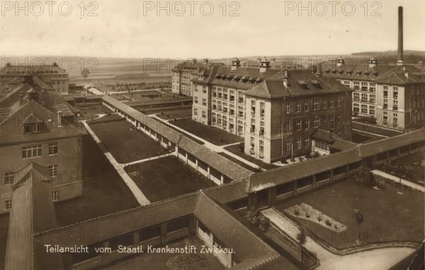 Historical postcard, picture postcard, State Hospital in Zwickau, Saxony, Germany, digitally enhanced reproduction of an original from around 1900, picture postcard