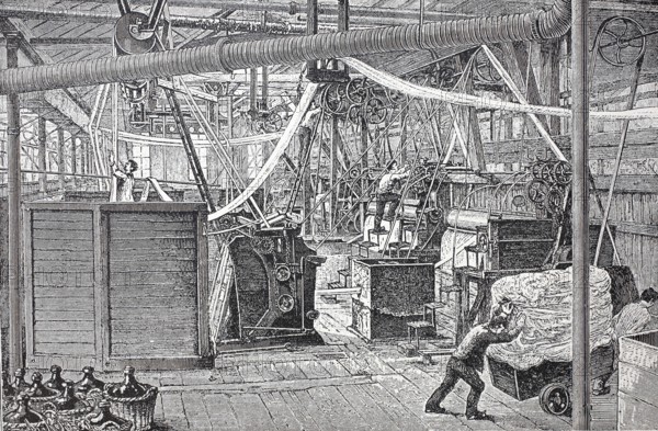 Textile industry, interior view of a chemical bleaching plant around 1880, digitally enhanced reproduction of a 19th century original, historical, exact date unknown