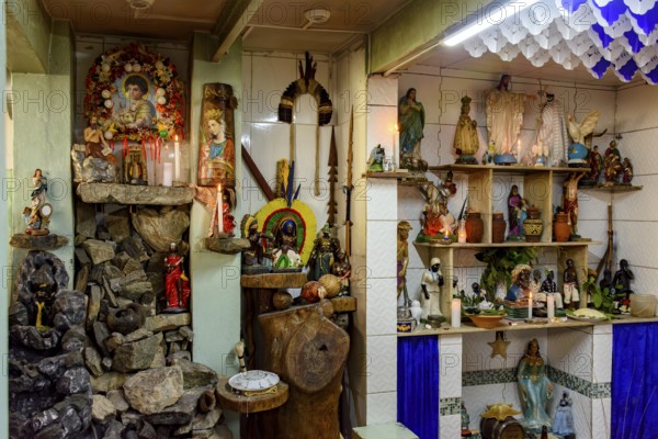 Typical Umbanda temple altar in Brazil with its saints and entities, Belo Horizonte, Minas Gerais, Brazil