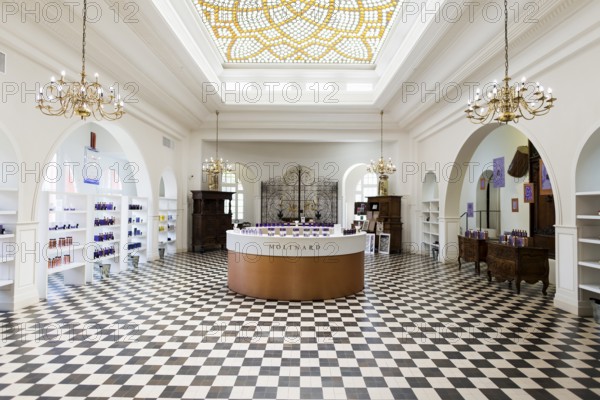 Interior view, salesroom, Perfumery Molinard, perfume manufacturer, Grasse, Alpes Maritimes, Provence Alpes Cote d'Azur, French Riviera, South of France, France