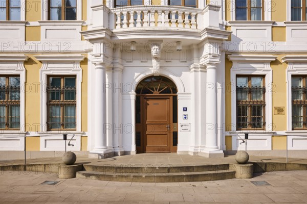 State parliament, historic houses, baroque architectural style, facade, window, entrance area, door, staircase, sunny, cathedral square, Magdeburg, state capital, independent city, Saxony-Anhalt, Germany