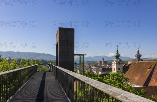Panoramic lift up the Taborberg with a view of St Michael's Church and the old town, Steyr, Traunviertel, Upper Austria, Austria