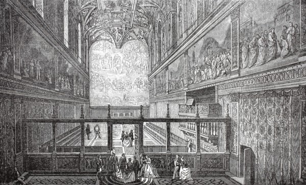 The Sistine Chapel, where the cardinals gather for the election of Pope Leo XIII, 1878, Vatican, Rome, Italy, Historical, Digitally restored reproduction from a 19th century original, Record date not stated