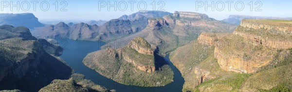Panorama, Blyde River Canyon with Three Rondawels peak, view of canyon with Blyde River and Table Mountains, canyon landscape, Panorama Route, Mpumalanga, South Africa