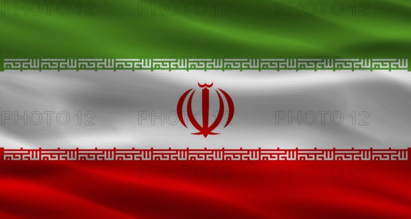 Iranian flag with fabric texture. Realistic flag of Iran waving