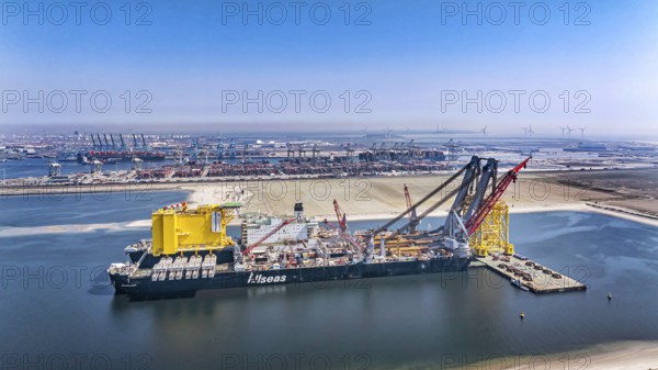 Pioneering Spirit. Workboat of the Swiss offshore service provider Allseas. The world's largest workboat for laying pipelines. It is the largest ship ever built in terms of gross tonnage and width. It is 382 metres long and 123 metres wide. From the end of 2018, it was busy laying the Nord Stream 2 pipeline in the Baltic Sea. Maasvlakte 2 deep-sea harbour, Rotterdam, Zuid-Holland, Netherlands