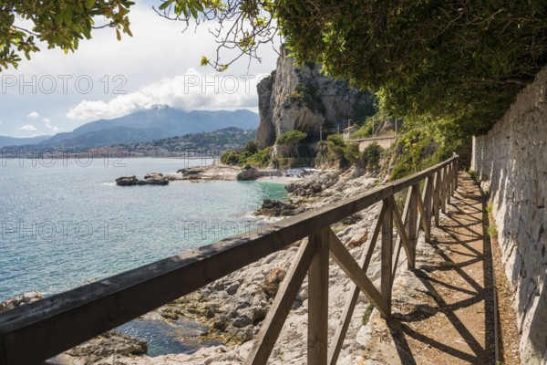 Hiking trail by the sea, Menton, Alpes Maritimes, Provence Alpes Cote d'Azur, French Riviera, South of France, France