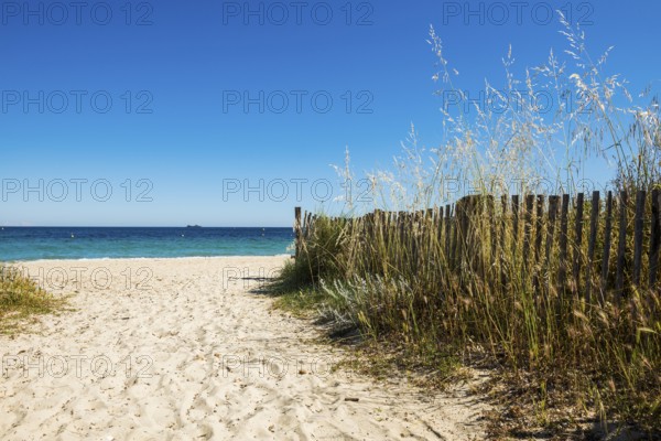 Sandy beach beach, Plage de Tahiti, Saint Tropez, Var, French Riviera, Provence-Alpes-Cote d'Azur, Cote d Azur, France
