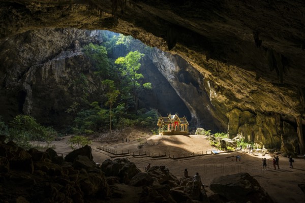 Temple in a stalactite cave, Phraya Nakhon Cave, Khao Sam Roi Yot National Park, Hua Hin, Prachuap Khiri Khan, Thailand