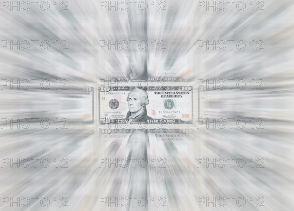 10 US dollar notes, 10 dollar banknotes, zoom effect