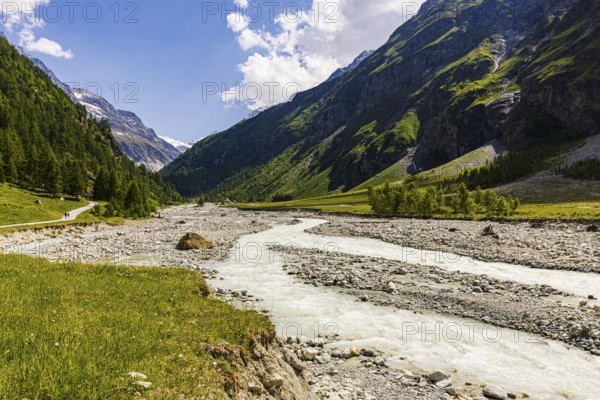 Torrential mountain stream La Navisence, Zinal valley, Val d'Anniviers, Valais Alps, Canton Valais, Switzerland