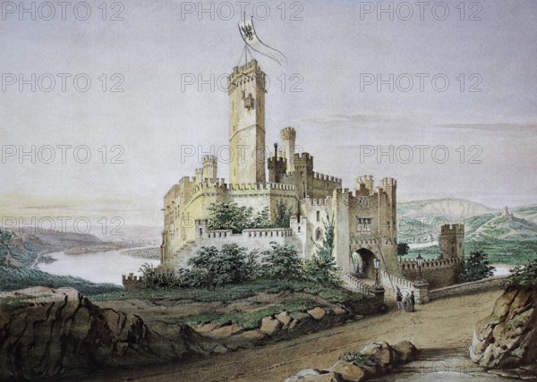 Stolzenfels Castle near Koblenz around 1845, Rhineland-Palatinate, Germany