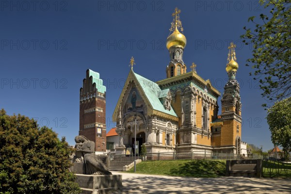 Wedding Tower and Russian Chapel, Mathildenhöhe, UNESCO World Heritage Site, Darmstadt, Hesse, Germany