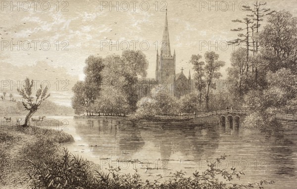 Stratford-upon-avon, England, in the 19th century. Birthplace of William Shakespeare. From the illustrated library Shakspeare, published in London in 1890, digital reproduction of a historical original