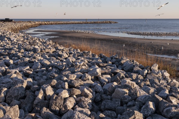 Rock jetty for erosion control contains the tidal waters of the Mississippi Sound along the Mississippi Gulf Coast