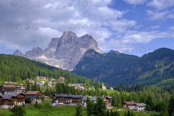 Santa Fosca, with Monte Pelmo, near Selva di Cadore, Dolomites, Trentino, Italy