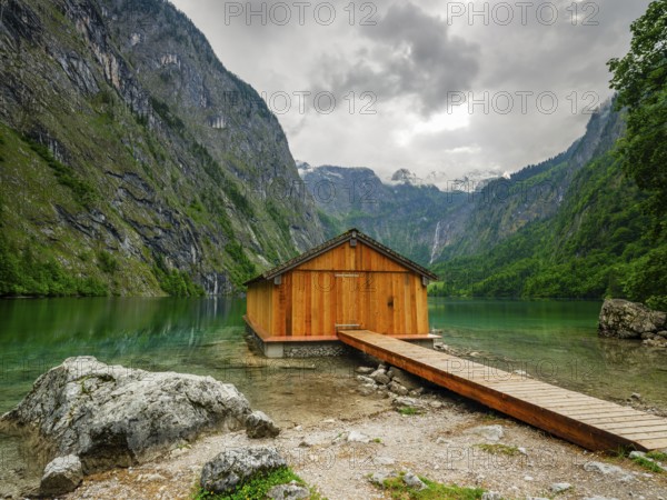 Boathouse at the Obersee near Königssee in the Berchtesgaden National Park, Schönau am Königssee, Berchtesgadener Land, Upper Bavaria, Bavaria, Germany