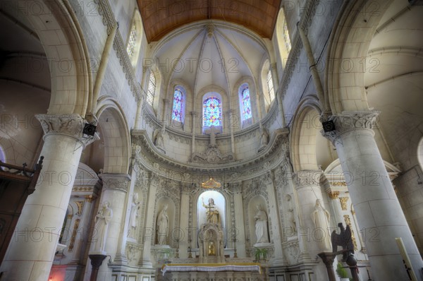 Interior view, choir, altar, Église Saint Martin church, Yport, Normandy, Seine-Maritime, France