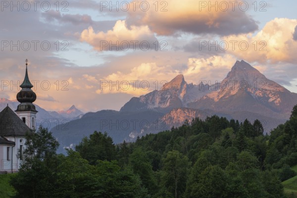 Gigantic sunrise near Maria Gern with a view of the Watzmann