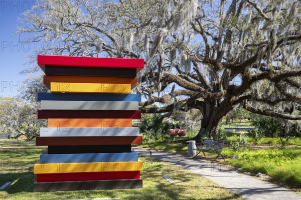 New Orleans, Louisiana - The sculpture garden at the New Orleans Museum of Art in City Park. Colored Stacked Frames is by Sean Scully