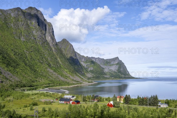 View from the Bergsbotn viewing platform, town with bay, Skaland, Senja