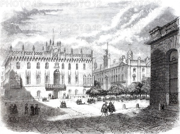 The Royal Palace and the Customs House, c. 1875, Barcelona, Spain, digitally enhanced reproduction from a 19th century original, historical, exact date unknown