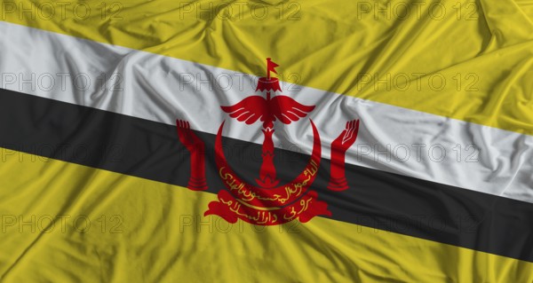 Bruneian flag with fabric texture background. National flag of Brunei with cloth texture