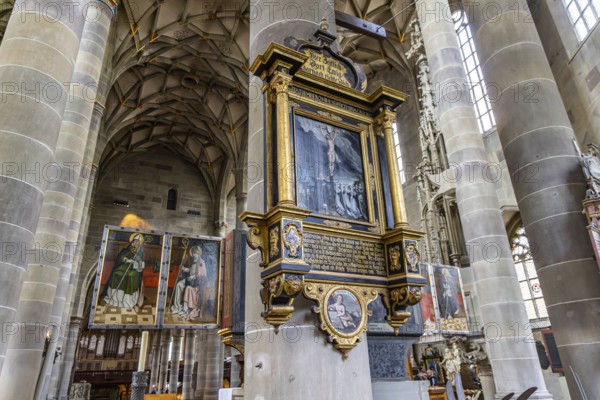 Protestant parish church of St Michael. As Johannes Brenz's place of work, it was the starting point of the Reformation in the territory of the imperial city after 1523. Schwäbisch Hall, Baden-Württemberg, Germany
