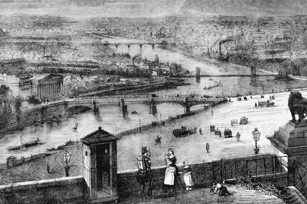 A view of the Seine as it flows through Paris, France, 1810, digital reproduction of a historical original