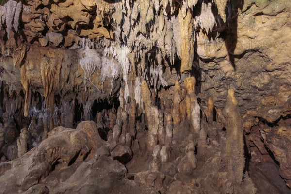 Limestone rock formations in a cave at Florida Caverns State Park in the Florida panhandle near Marianna