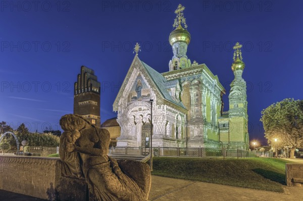Russian Chapel Mathildenhöhe illuminated Darmstadt Germany