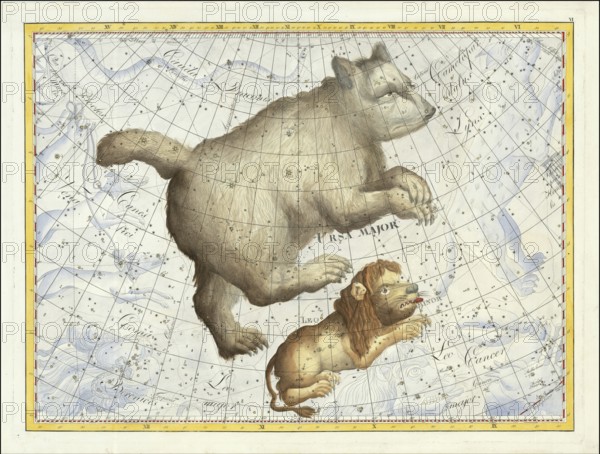 Sign of the Zodiac, Great Bear, Leo, star chart, universe, astrology, horoscope, after Johann Elert Bode (19 January 1747 to 23 November 1826), Prussian astronomer