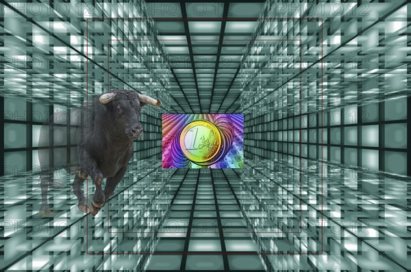 Symbol photo, bull as a sign of recovery, euro new reserve currency, dollar weakness, USA under Trump, financial economy, stock markets, rise, banks, money flows, money growth, euro policy, inflation, stagnation, international capital market, currency, ECB, euro, euro recovery, interest rates, company start-ups, unicorns, European Community, global economy, Germany