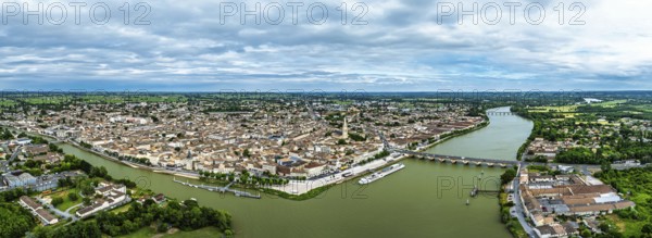 Panorama of Libourne from a drone, Gironde, Nouvelle-Aquitaine, Saint-Emilion and Pomerol, Southwestern France
