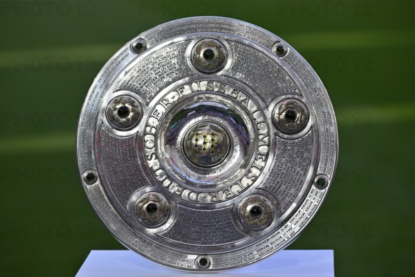 Bundesliga Meisterschale, trophy, cup, on podium, Allianz Arena, Munich, Bavaria, Germany
