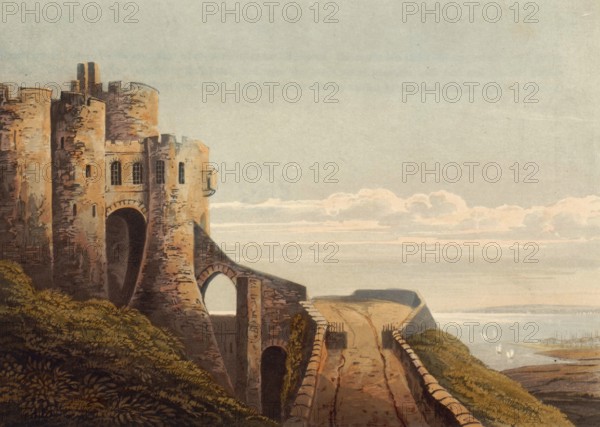 Dover Castle, castle near Dover, England, around 1850, after a painting by Theodore Henry Adolphus Fielding, digitally enhanced reproduction, historical, exact date unknown