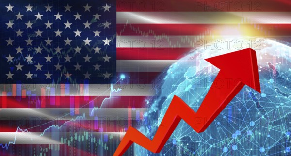Global financial growth with USA flag. Financial growth with US flag on economic background